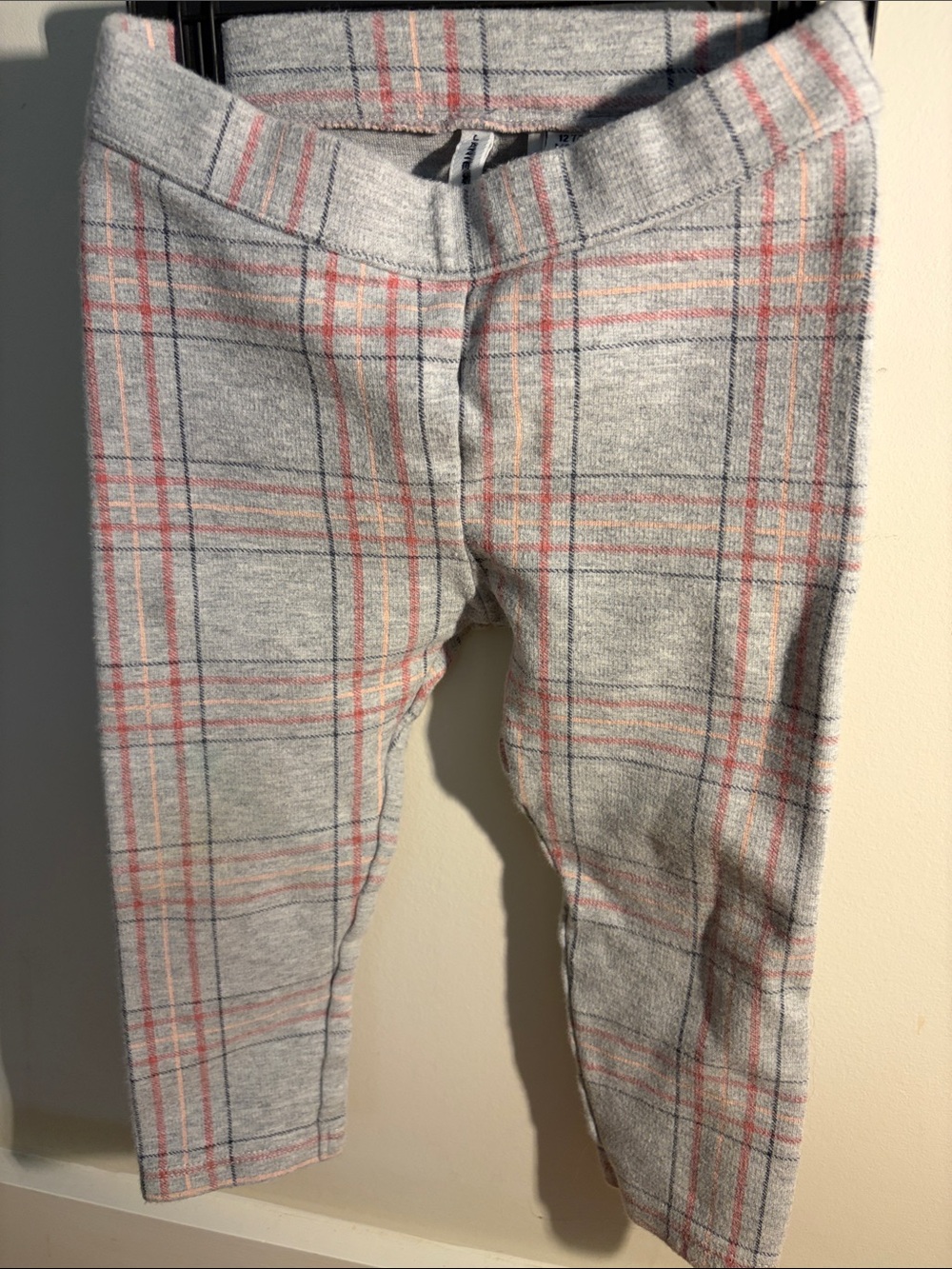 Janie and Jack Gray Leggings with Pink & Navy Plaid